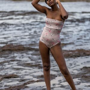 girl wearing bandeau swimsuit
